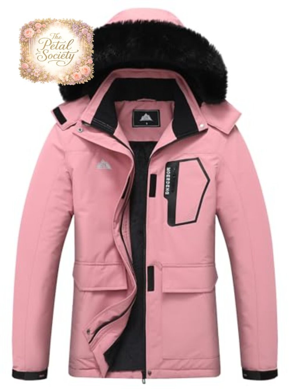 Waterproof Windproof Ski Jacket with Detachable Hood, Zip Pockets, Insulated